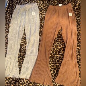 Girls 12Y ribbed Flared Bottom legging set - Gray and tan